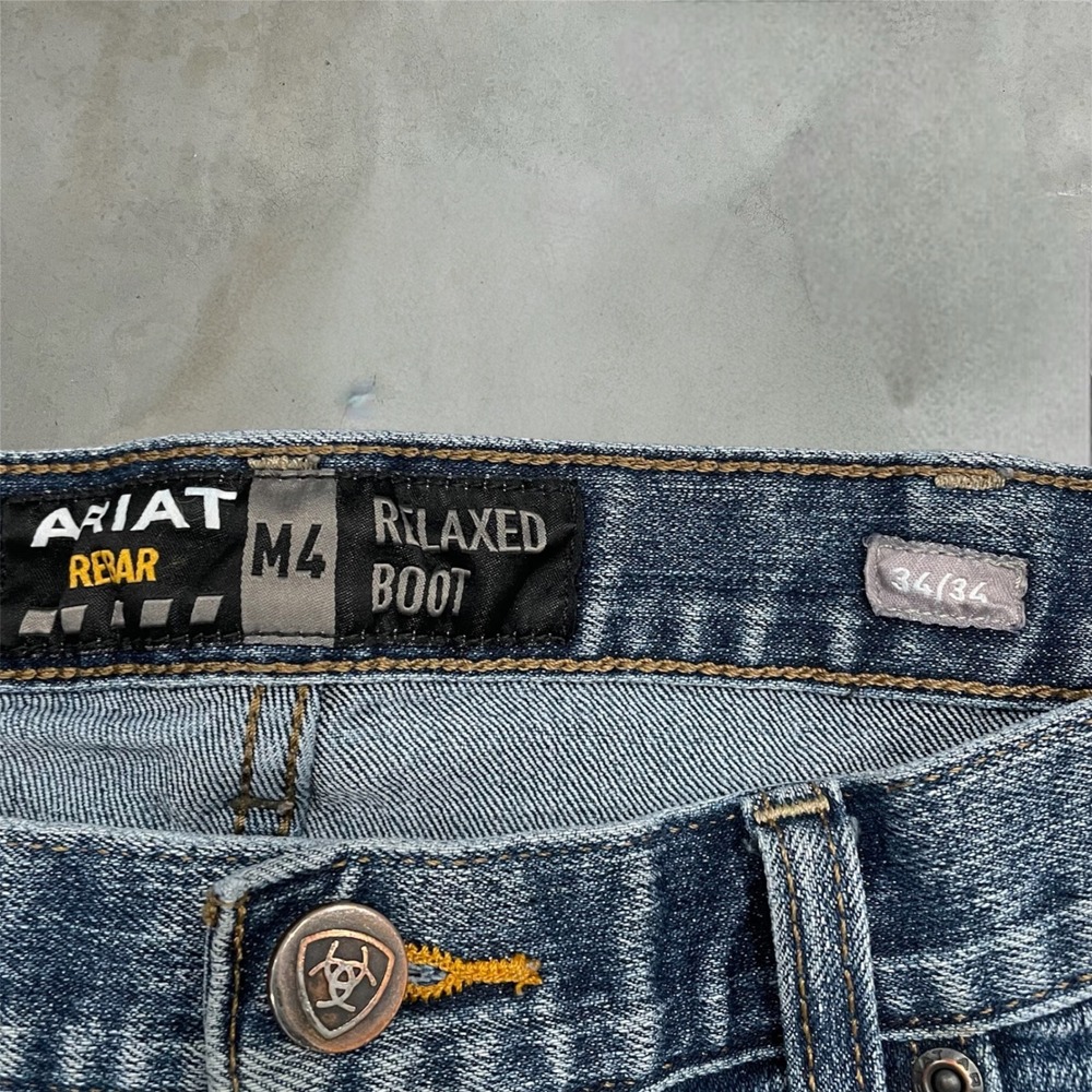 Ariat Rebar M4 Relaxed Bootcut Jeans Mens 34x34 Blue Denim Workwear Utility - Picture 2 of 9